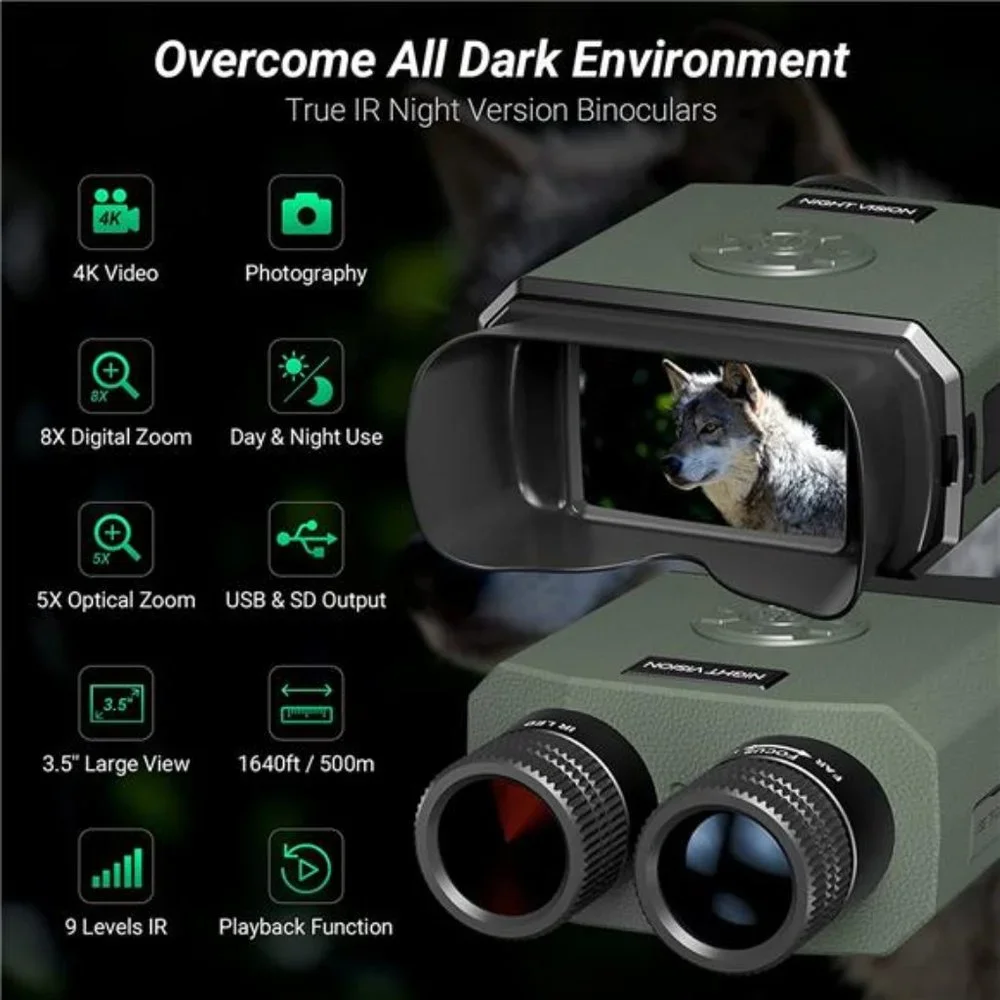 Night Vision Binoculars, Rechargeable, 3.5'' Large Screen with 8X Digital Zoom